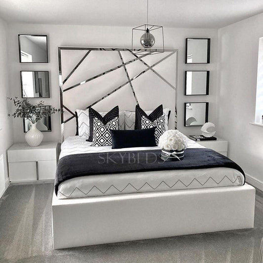 Alma Designer Bed Frame With Silver Border and Stripes