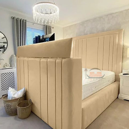 Hickmond Luxury TV Bed Frame in Plush Velvet Fabric
