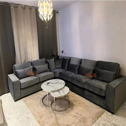 Hilton Sofa in Grey Plush Velvet Fabric
