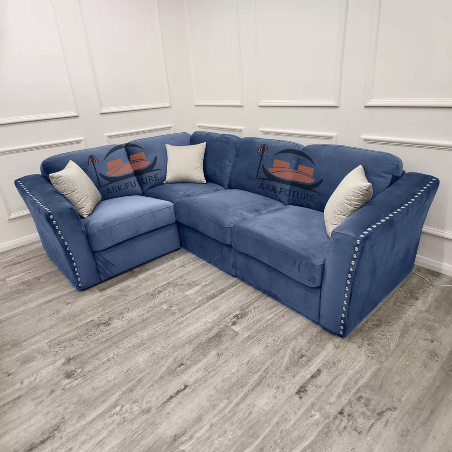 Lincoln 4-Piece Modular Corner Sofa, Velvet Upholstery, Spacious Seating.
