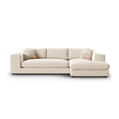 Beige Corner Sofa in Left and Right Side Option in Plush Velvet Fabric