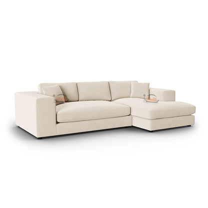 Beige Corner Sofa in Left and Right Side Option in Plush Velvet Fabric