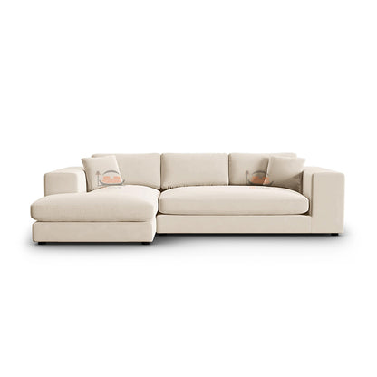 Beige Corner Sofa in Left and Right Side Option in Plush Velvet Fabric