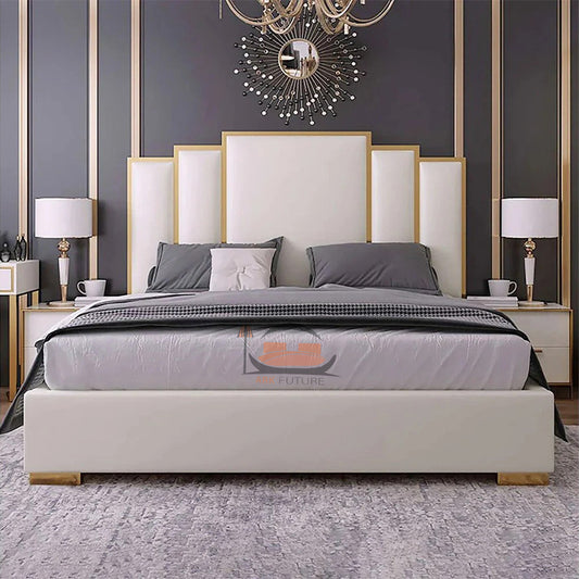 Milano Luxury Upholstered Bed Frame With Golden Border