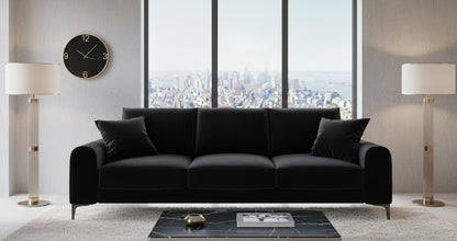 Madara Black 3 Seater Sofa in Plush Velvet Fabric