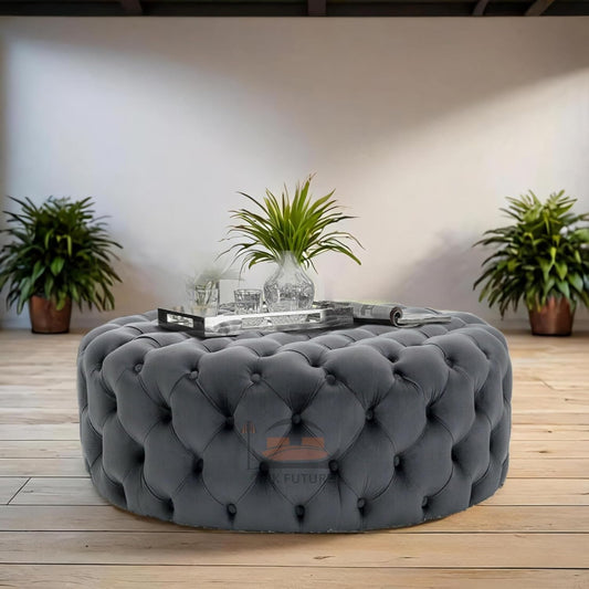 Chesterfield Ottoman Deep Buttoned Velvet Round Footrest Pouffe, Stylish & Comfortable