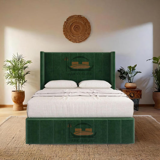 Haven Upholstered Wingback Bed Frame with 2 Storage Drawers & 54" Headboard in Plush Velvet