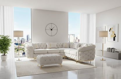 Kensington Chesterfield White Plush Velvet Fabric Sofa