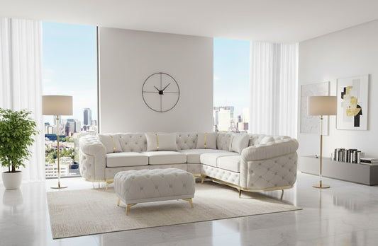 Kensington Chesterfield White Plush Velvet Fabric Sofa