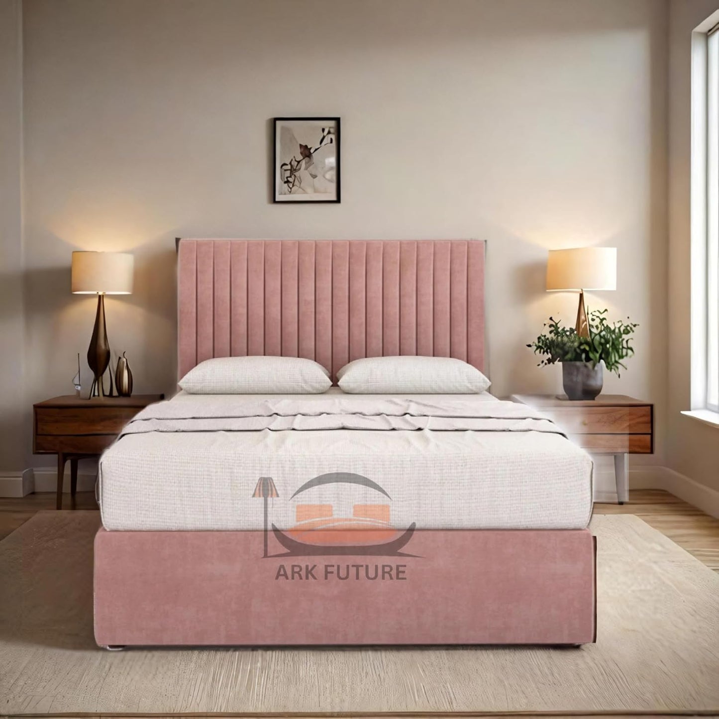 Plush Velvet Bed Frame with Storage and Upholstered Headboard