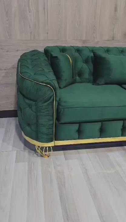 Emerald Majesty Modern 3+2 Seater Sofa In Teal Plush Velvet Fabric