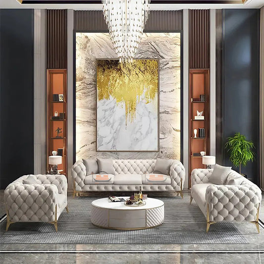 Jocky Chesterfield Sofa Set in Plush Velvet Fabric