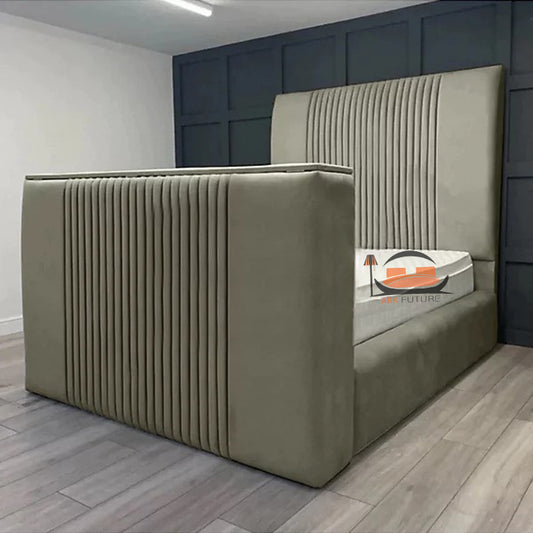 Sandal Upholstered TV Bed Frame in Grey Plush