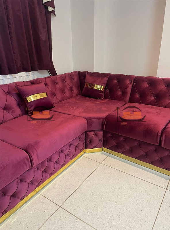 Nampi L Shape Sofa in Plush Velvet Fabric
