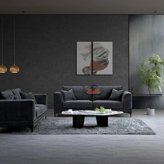 Lenox Modern 2 Seater Sofa in Steel Velvet (2 Seater)