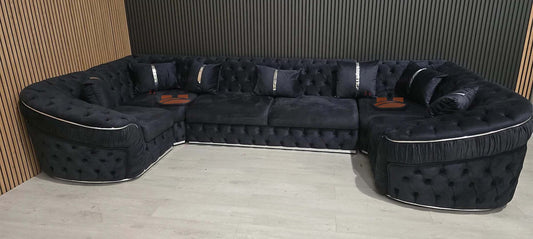 Lampy U Shape Corner Sofa Steel Plush Velvet And Chrome Accents