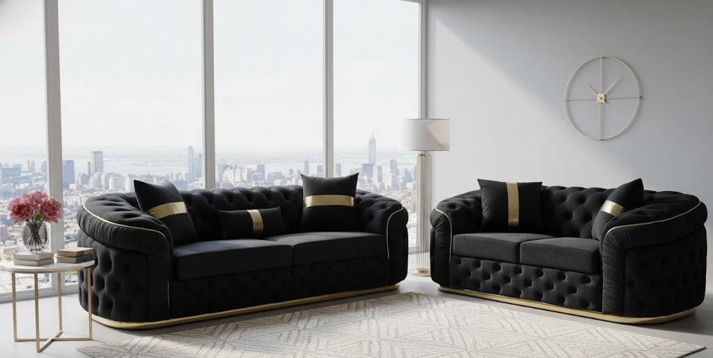 Genova 3 +2 Grey Velvet and Chrome