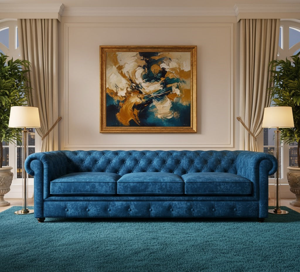 Tuxedo Rolled Arm Luxury Sofa In Chesterfield Style In Plush Velvet Fabric