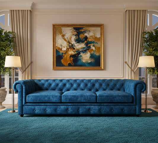 Tuxedo Rolled Arm Luxury Sofa In Chesterfield Style In Plush Velvet Fabric