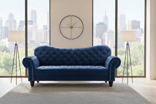 Cena Chesterfield Blue Velvet Sofa in Plush Velvet Fabric