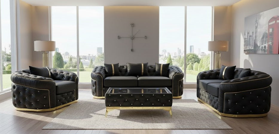 Alberto Ambassador Chesterfield Sofa Set in Plush Velvet Fabric