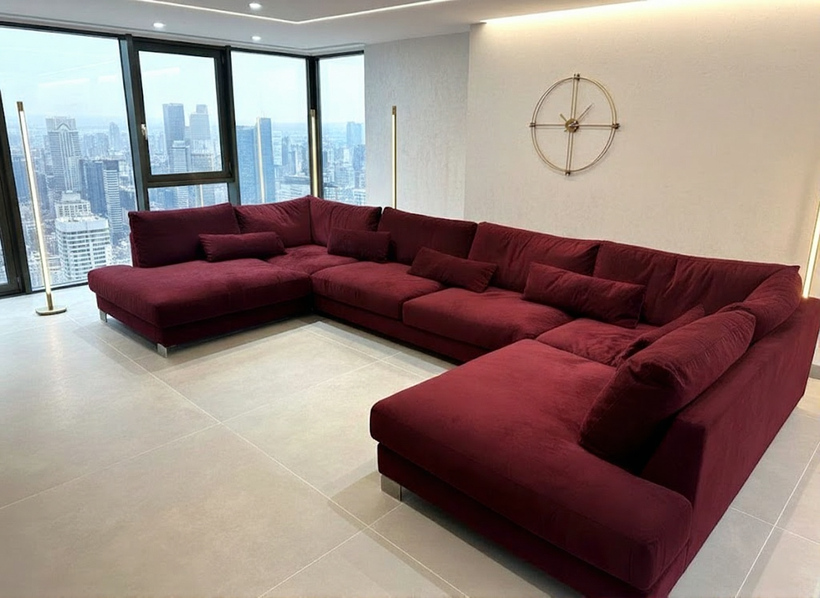 Hustler Lounge Luxurious U-Shaped Sofa In Plush Velvet Fabric