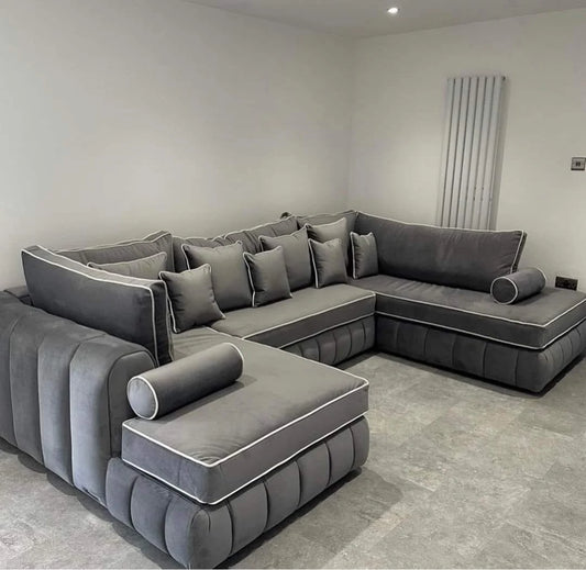 Brick Lane U-Shape Sofa with Contrast Piping, Modern Sectional Couch for Living Room